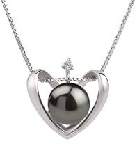PearlsOnly Heart Black 9-10mm AA Freshwater Sterling Silver Pearl Pendant