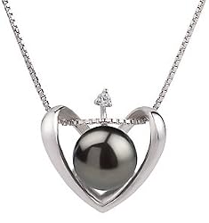 Heart Black 9-10mm AA Freshwater Sterling Silver Pearl Pendant