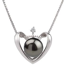 PearlsOnly Heart Black 9-10mm AA Freshwater Sterling Silver Pearl Pendant