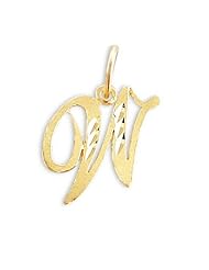 Cursive W Initial Charm 14k Yellow Gold Letter Pendant