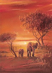 Eurographics LEW1113 Leon Wells, Sunset With Elephants 30 x 40 cm, Hochwertiger Kunstdruck Preisvergleich