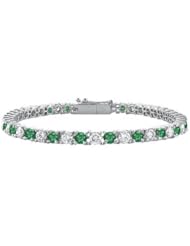Emerald and Diamond Tennis Bracelet 14K White Gold 1.50 CT TGW