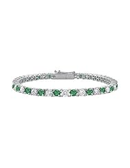 Emerald and Diamond Tennis Bracelet 18K White Gold - 1.00 CT TGW