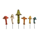 IMAX Mercade Small Mushroom Garden Stakes Ceramics Collection 6 Vibrant Colored Various Size Shape