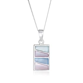Silver Multi Colour Mother-of-Pearl Rectangle Pendant on adjustable curb Chain