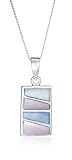 Silver Multi Colour Mother-of-Pearl Rectangle Pendant on adjustable curb Chain