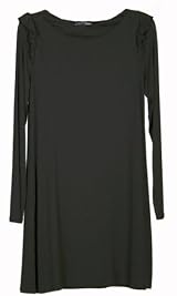 LONG SLEEVE DRESS WITH RUFFLE SHOULDER BLACK