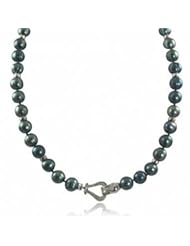Sterling Silver 10-11mm Ringed Freshwater Pearl & Diamond Clasp 18" Necklace