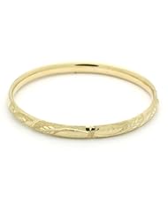 14K Yellow Gold 6mm Diamond Cut 2.5 Diameter Adjustable Bangle Bracelets