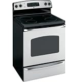 GE: JBS55SMSS 30'' Freestanding Electric Range with 4 Ribbon Elements, 5.3 cu. ft. Thermal Oven, Dual Baking Element and Removable Storage Drawer: Stainless Steel