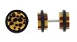 Fake Acrylic Plugs - Brown Spots on Yellow - 16g Wire - 8mm/0g - Sold as a Pair