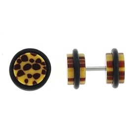 Fake Acrylic Plugs - Brown Spots on Yellow - 16g Wire - 8mm/0g - Sold as a Pair