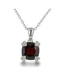 2 1/2ct Cushion Cut Garnet and Diamond Pendant in Sterling Silver