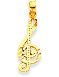 14K Yellow Gold Treble Clef Pendant Music Jewelry