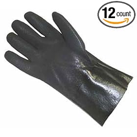 Fisherbrand Double-Dipped PVC Gloves; Rough Acid Grip Finish; Jersey Lined; 14 in. Gauntlet; Black