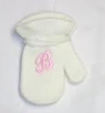 One Size White Color Magic Mitten Trimmed with Customer Chosen Pink Monogram Letter for Infants Ages 0-4 Years