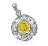 .925 Silver Clear Topaz Citrine Gemstone Round Pendant