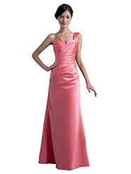 A-line One Shoulder Satin Floor Length Ruched Lace Natural   Waistline Sheath Bridesmaid Dress 