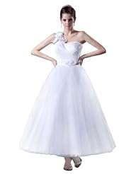 One Shoulder Ankle Length  Taffeta/Tulle  Ball Gown Wedding Dress 