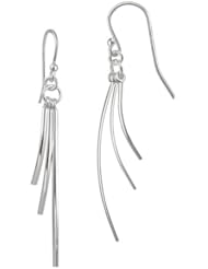Sterling Silver Three Graduated Polished Stick French Wire Earrings
