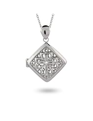 Vintage Filigree Puffed Square Silver Cross Locket
