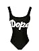 Women's Letter Print Backless One Piece Monokini Bikini (XXXL, Black)