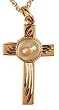 Gold 14k Plate Mustard Seed Cross Pendant 18" Gold Plate Chain.