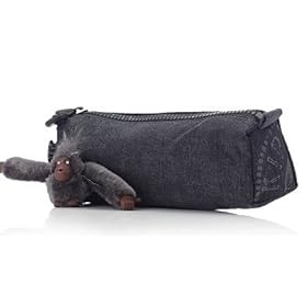  Kipling Palila Pencil Case Bag with Monkey Keychain Ring - Perm Black