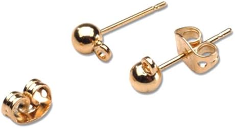 Ball with Loop Gold Plated Butterfly Ear Post, 4 mm