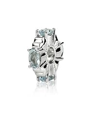 Sterling Silver Spacer Charm with Aquamarine Topaz Gemstones, Fits Pandora and All Brands Charm Bracelets and Necklaces.
