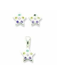 Sterling Silver Multi-colored CZ Star Earring & Pendant Set