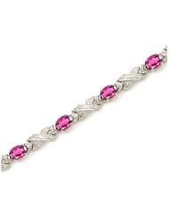 14K White Gold Oval Pink Topaz and Diamond Bracelet
