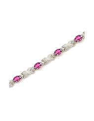 14K White Gold Oval Pink Topaz and Diamond Bracelet by Jewelry Mountain