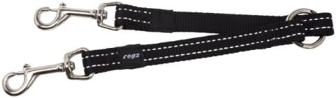 Rogz Utility Medium 5/8" Snake Reflective 9" Long Split Dog Leash, Black