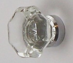 Finest OLD TOWN 24% Lead CRYSTAL GLASS & POLISHED CHROME Knob Pulls. 1-3/8
