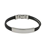 Eve's Addiction Ladies Black Leather Band Stainless Steel ID Bracelet