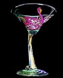 Flamingo Frolic Design - Hand Painted - Sexy Martini - 7 oz. (curved stem)