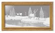 Wildlife Elk Art Etching in Framed Wall Mirror, Solid Oak Frame, Hand-Rubbed Finish, 15 x 27 inches