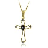 Antique Vermeil (24K Gold over Sterling Silver) Genuine Mystic Topaz stone cross Diamond Pendant