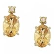 Yellow 14KT Gold Stud Earrings Oval Citrine & Diamond