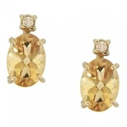 Oval Citrine & Diamond Earring Studs in 14K Yellow Gold