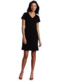 AGB Women's Spliced Dress with V-Neck and Short Sleeves, Black, 16