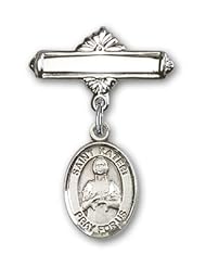 Sterling Silver Baby Badge with St. Kateri Charm and Polished Badge Pin