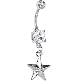 Crystalline Double Gem DANGLING STAR Belly Ring by 