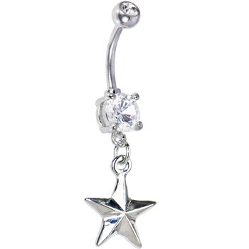 Crystalline Double Gem DANGLING STAR Belly Ring