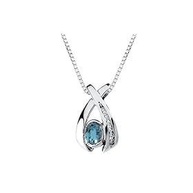 14K White Gold 0.08 ct. Diamond and 2 3 ct. Oval Shaped Aquamarine Pendant... by Katarina Jewelry