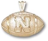 Nebraska Cornhuskers Solid 10K Gold ''N'' Football Pendant