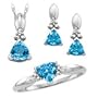10kt. White Gold, Blue Topaz & Diamond Ring, Pendant, and Earrings Set (Size 5)