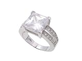 SilverBin Sterling Silver Engagement Style Princess Cut Prong Set Clear CZ Ring with Small CZ Accents
