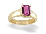 14K Yellow Gold Genuine Emerald-cut Pink Tourmaline Solitaire Ring